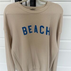 Beige Sweatshirt with Blue 'BEACH' Print
